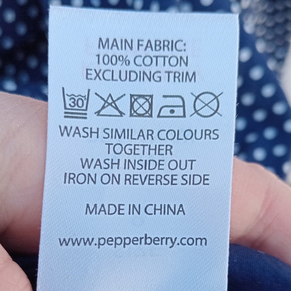 Cotton Navy Polka Dot Pepperberry Dress with White Trim Size 8 - Picture 5 of 5